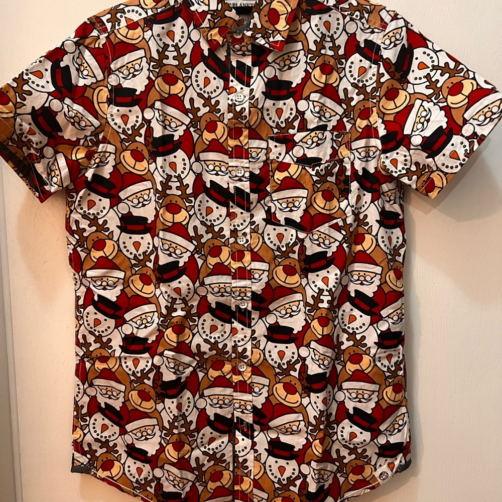 Free Planet Santa and Reindeer Print Shirt